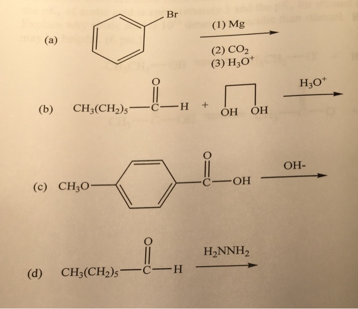 Solved Br (1) Mg (2) CO2 (3) H3O+ H30+ (b) CH3(CH2)sC-H + | Chegg.com