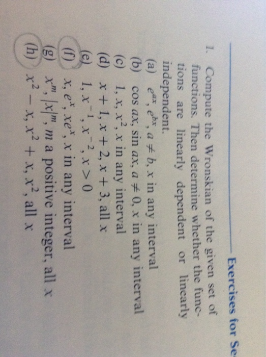 Solved Exercises for Se 1. Compute the Wronskian of the | Chegg.com