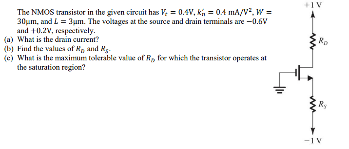 Solved The NMOS transistor in the given circuit has V_t = | Chegg.com