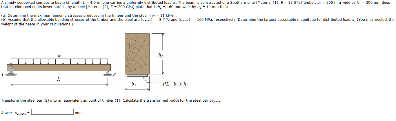 Solved A simply supported composite beam of length L = 4.0 m | Chegg.com