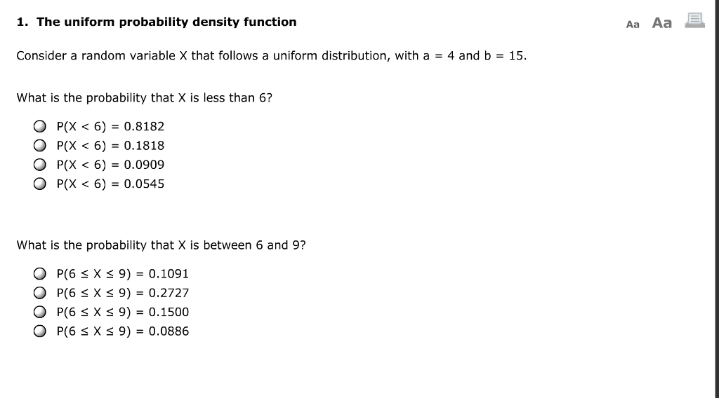 Solved 1. The uniform probability density function Consider | Chegg.com