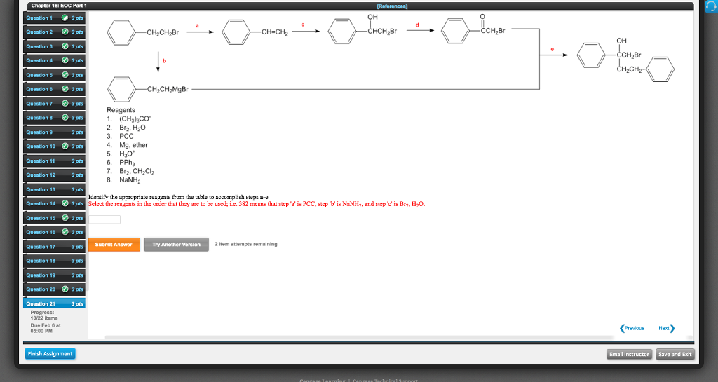 Solved (CH_3)_3 CO Br_2. H_2O PCC Mg. ether H_3O^+ | Chegg.com