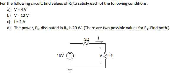 Solved For the following circuit, find values of R1 to | Chegg.com