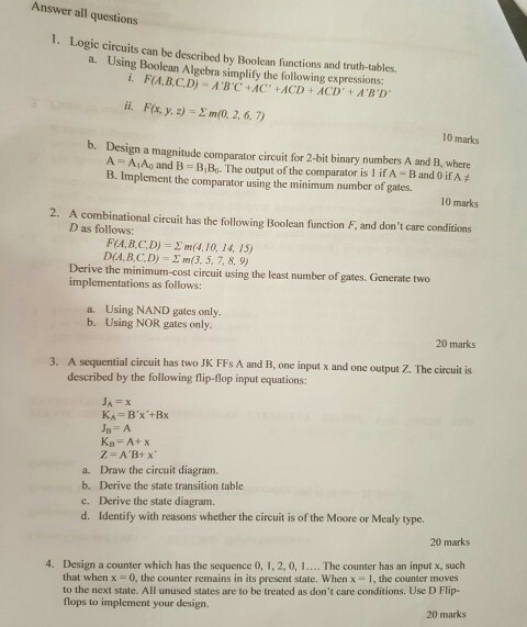 Solved Answer all questions 1. Logic circuits can be | Chegg.com