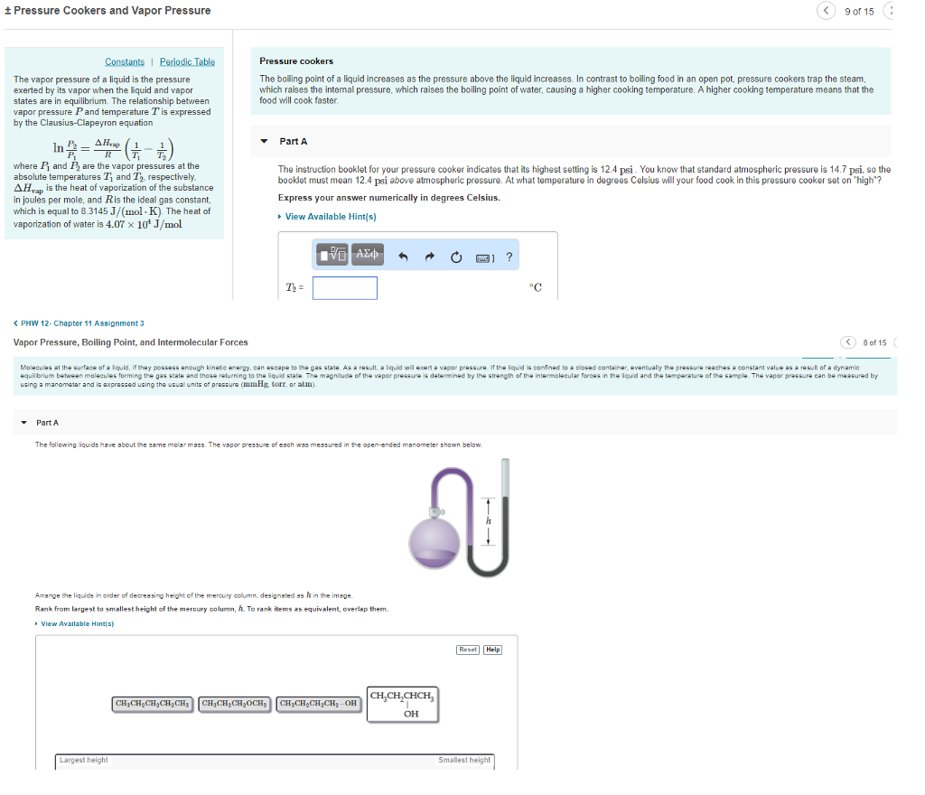 Solved ± Pressure Cookers and Vapor Pressure 9 of 15