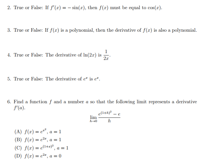 Solved True or False: If f'(x) = -sin(x), then f(x) must be | Chegg.com