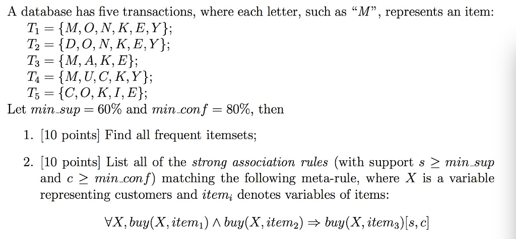 Solved A database has five transactions, where each letter, | Chegg.com