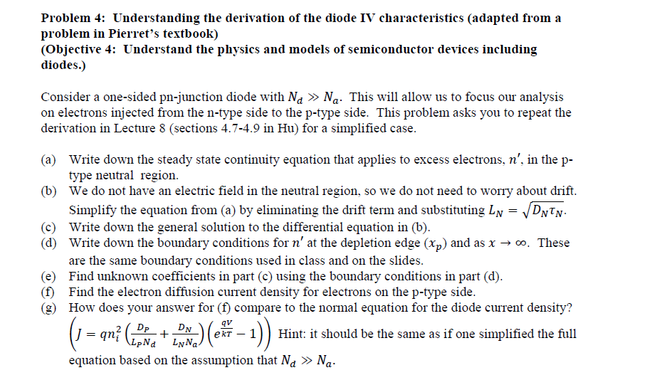 Solved Understanding the derivation of the diode IV