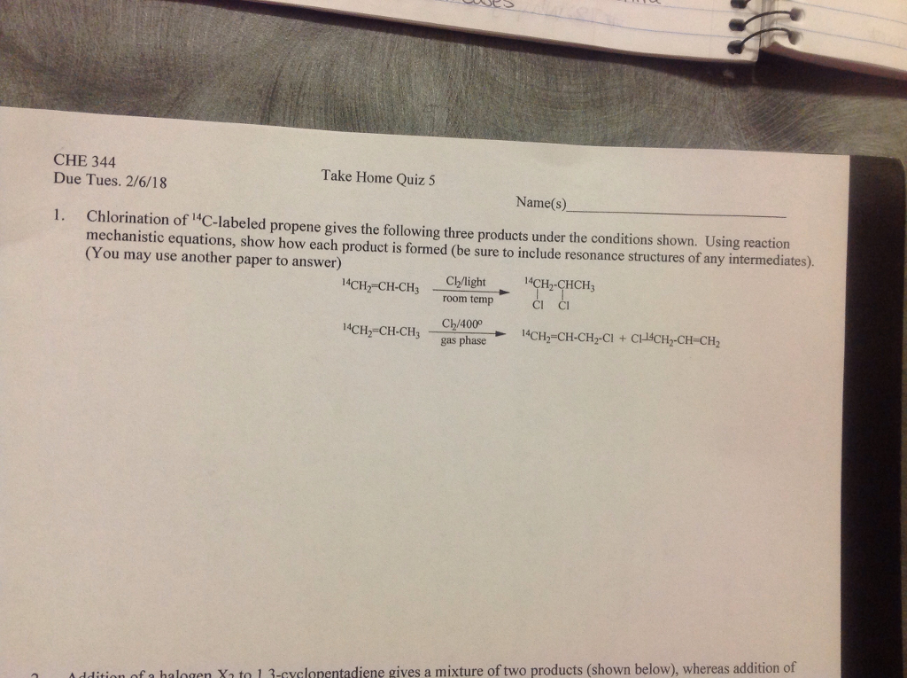 Solved CHE 344 Due Tues. 2/6/18 Take Home Quiz 5 Name(s) 1. | Chegg.com