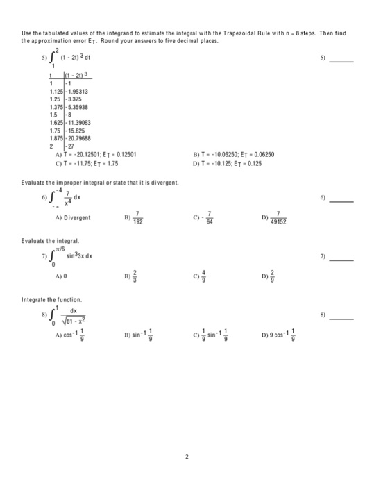 Solved Use the tabulated values of the integrand to estimate | Chegg.com