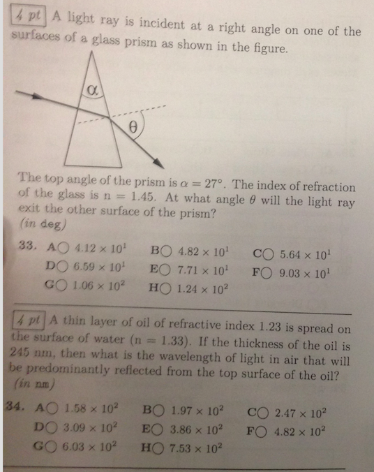 Solved pt A light ray is incident at a right angle on one of | Chegg.com