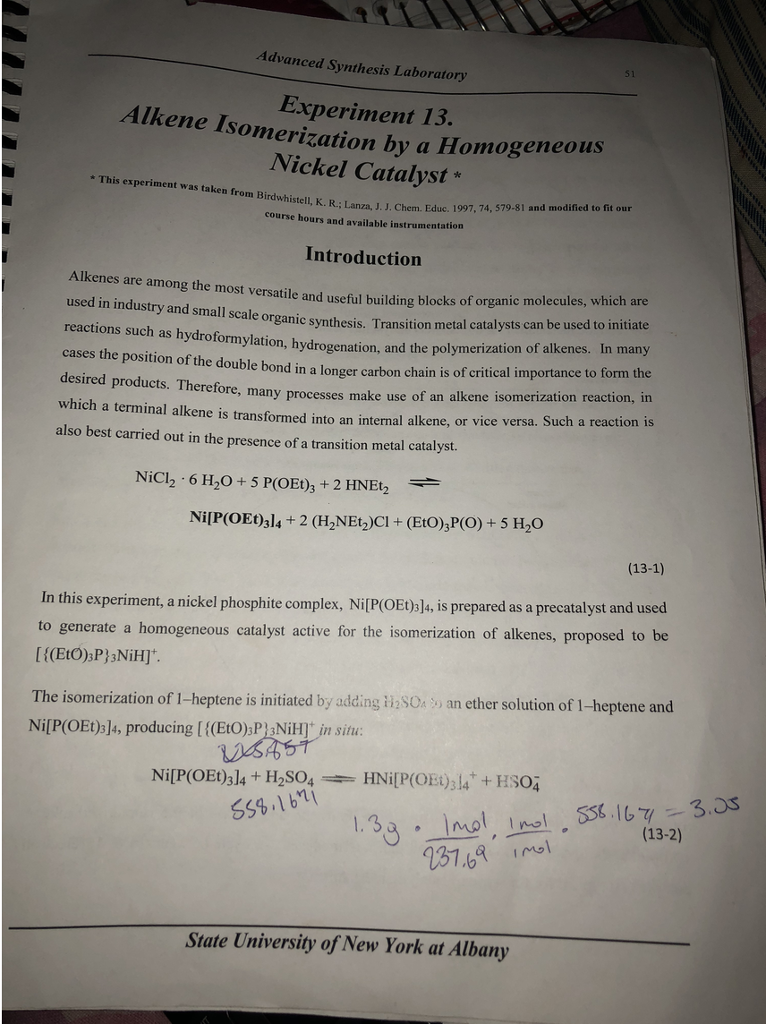 Solved Advanced Synthesis Laboratory 51 Experiment 13. | Chegg.com