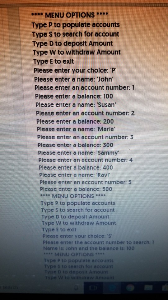 Write a program to display the menu with the | Chegg.com