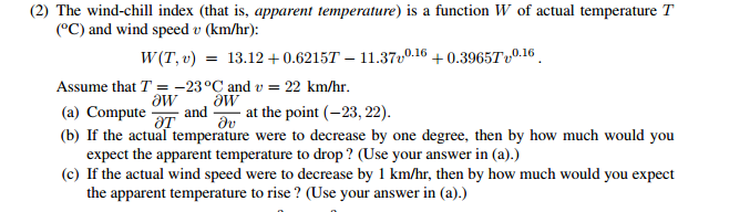 Solved The wind-chill index (that is, apparent temperature) | Chegg.com