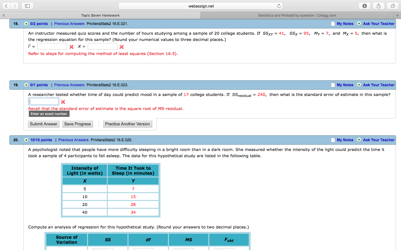 Solved An instructor measured quiz scores and the number of | Chegg.com