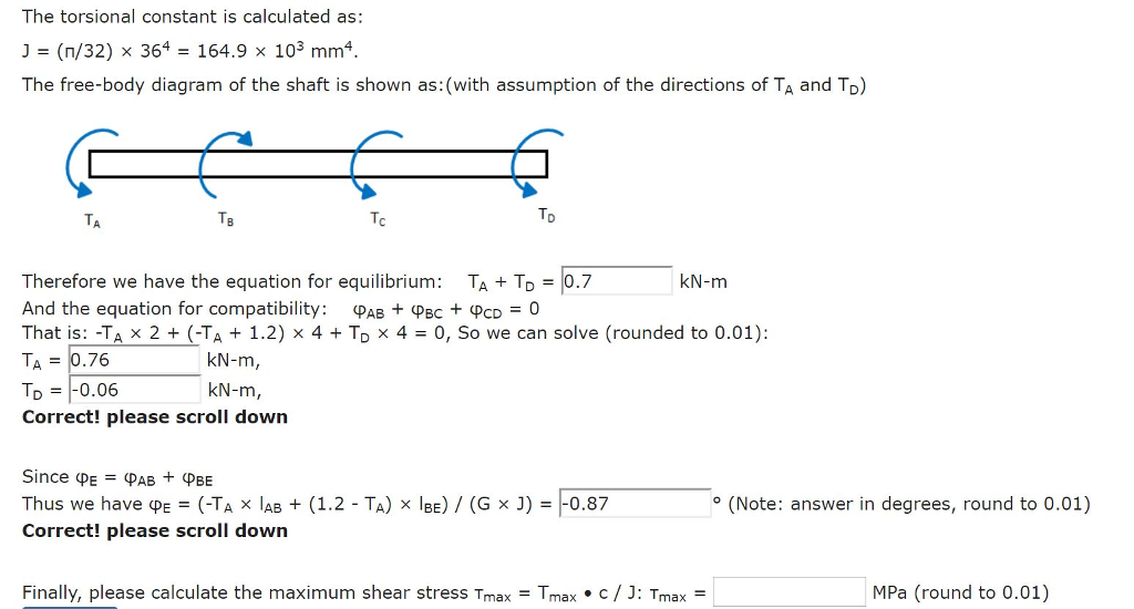 Solved A solid circular shaft with a diameter of 36 mm is