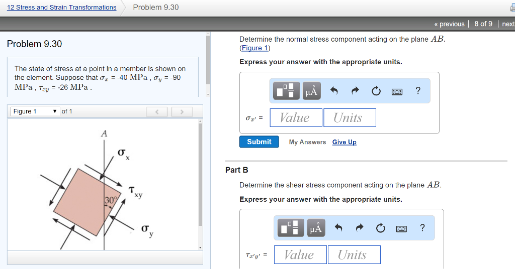 Solved Stress And Strain Transformations Problem 9 30 Chegg Solved Stress And Strain Transformations Problem 9 30 Chegg