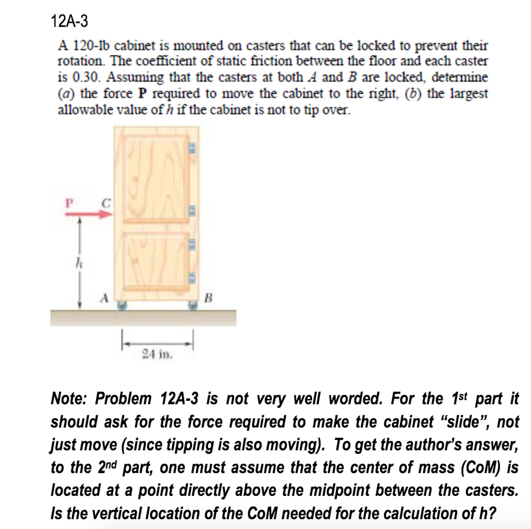 Solved A 120lb is mounted on casters that can be