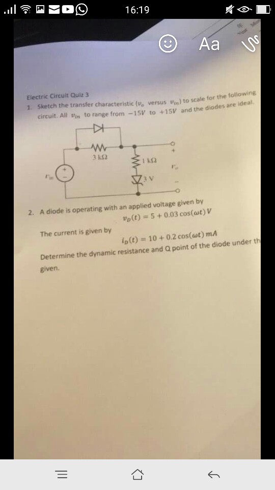 Solved 1619 Electric Circuit Quiz 3 1. Sketch the transfer