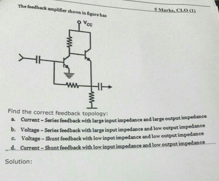 Solved The feedback amplifier shown in figure has 5 Marks