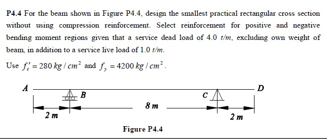 [Solved]: For the beam shown in Figure P4.4. design the sm