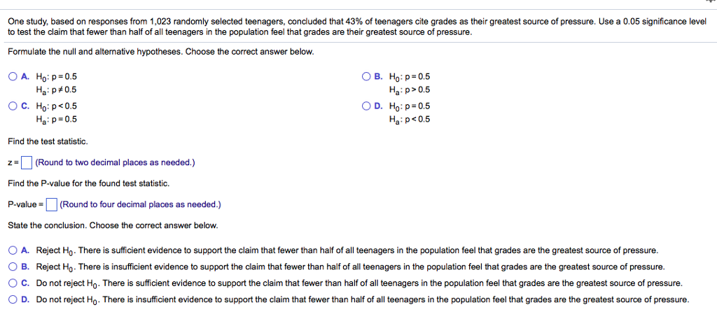 Solved One study based on responses from 1,023 randomly | Chegg.com
