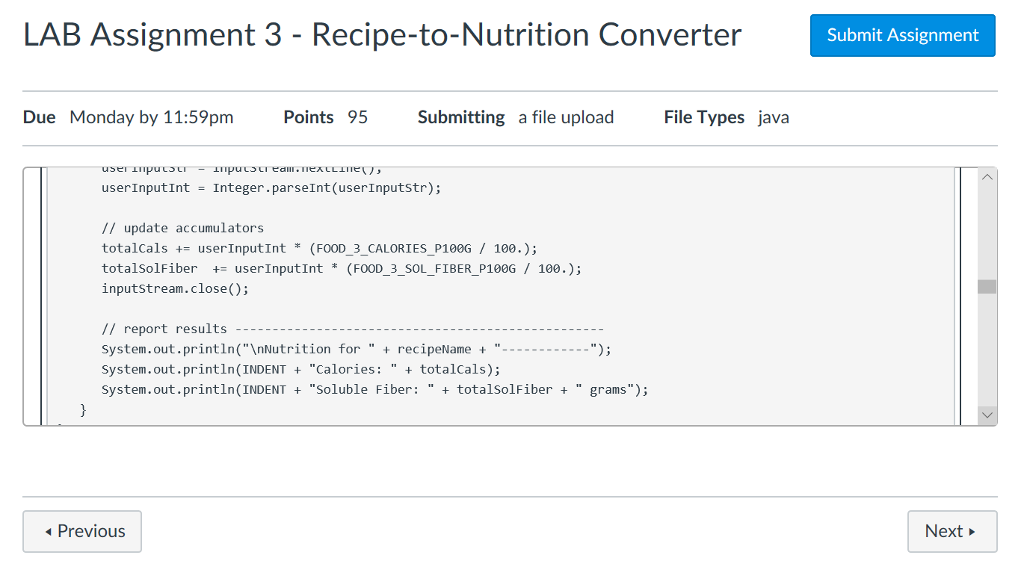 Solved LAB Assignment 3 - Recipe-to-Nutrition Converter | Chegg.com
