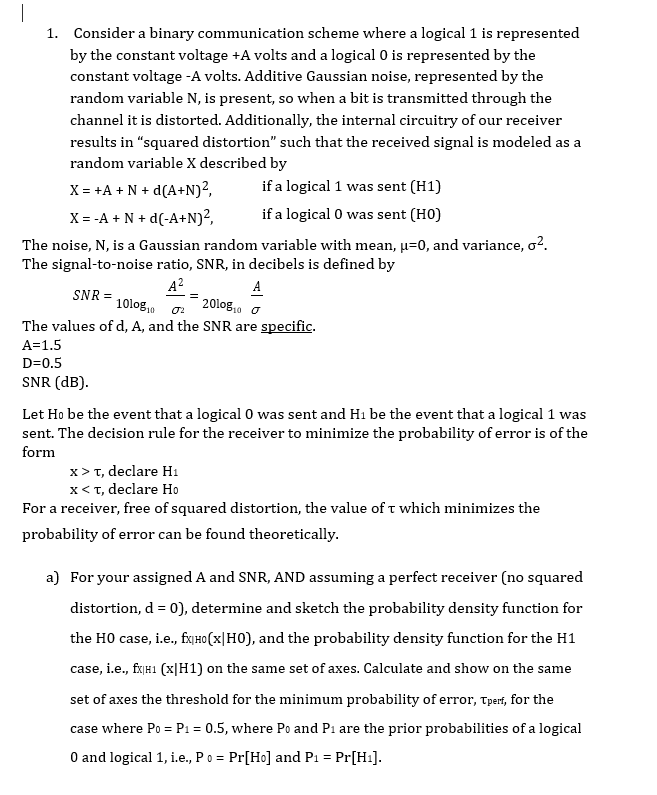 Consider a binary communication scheme where a | Chegg.com