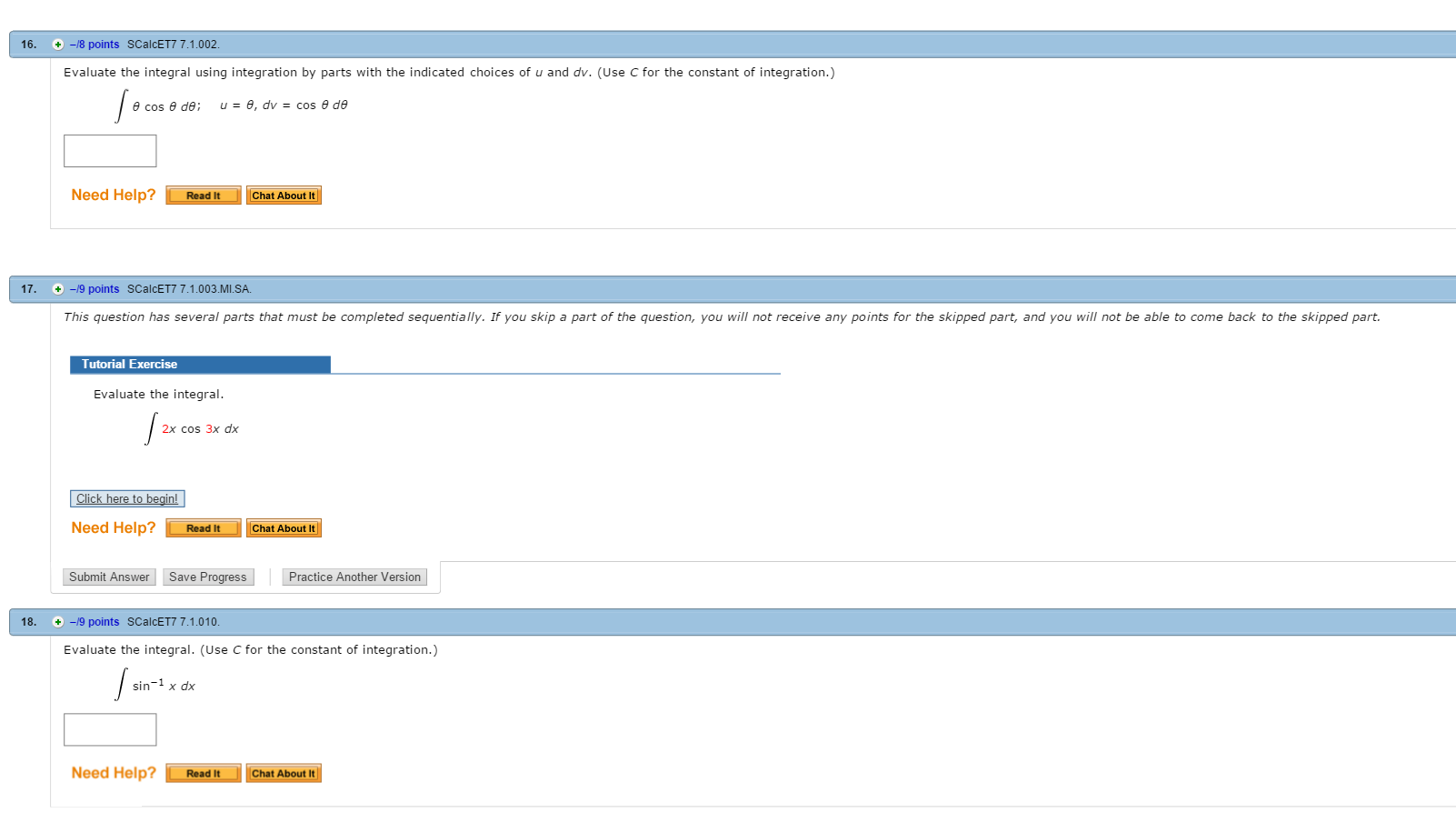 Solved Evaluate the integral using integration by parts with | Chegg.com
