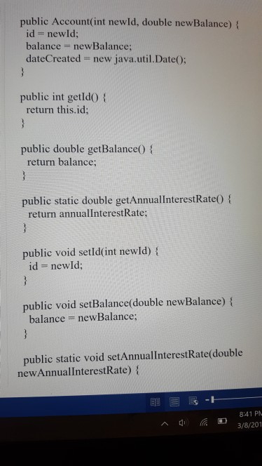 Solved Q1 (10 points): An Account class was specified in | Chegg.com