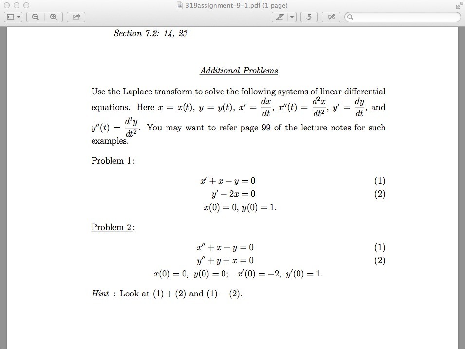 Differential Equations Laplace Transform Practice Problems