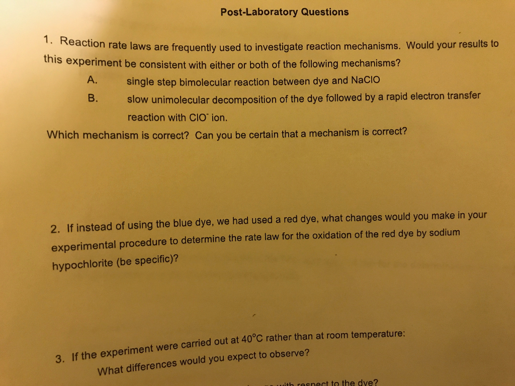Solved Post-Laboratory Questions 1. R eaction rate laws are | Chegg.com
