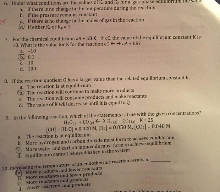 Solved Under what conditions are the values of Kc and Kp for