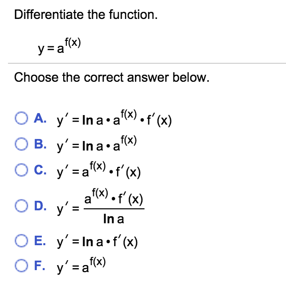 Solved Differentiate The Function Y Afx Choose The 