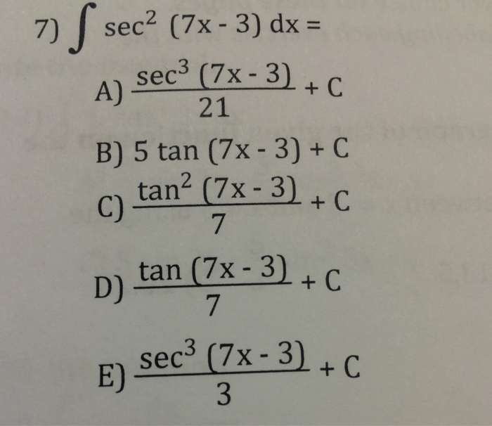 integration of sec^2 (7-x) dx