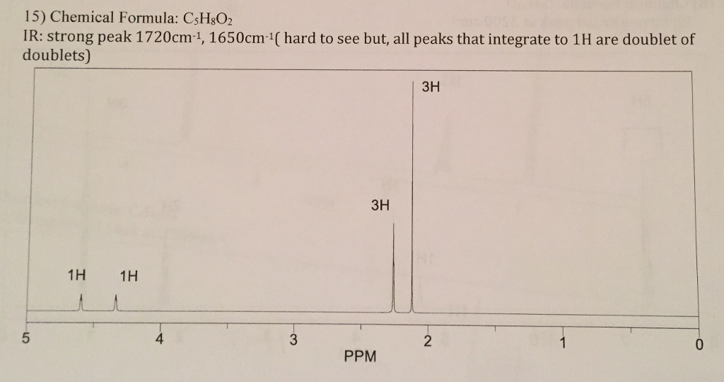 Solved 15 Chemical Formula C5h8o2 Ir Strong Peak 1720cm