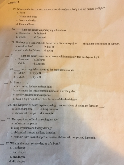 Solved What Are The Two Most Common Areas Of A Welder s Body Chegg