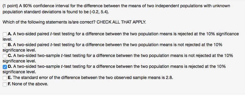 Solved A 90% confidence interval for the difference between | Chegg.com