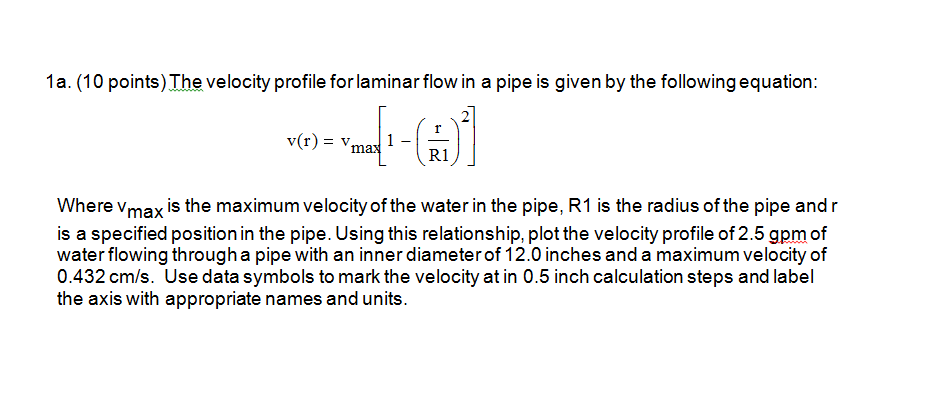 Solved 1a. (10 points) The velocity profile for laminar flow | Chegg.com