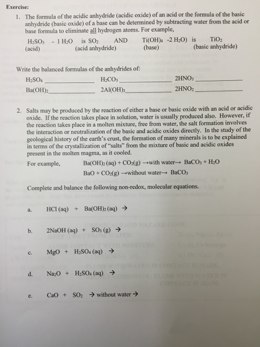 Solved The formula of the acidic anhydride (acidic oxide) of | Chegg.com