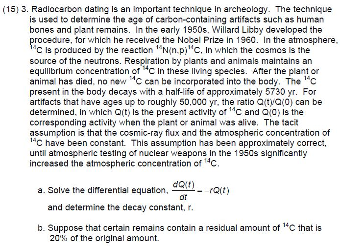 Radiocarbon dating differential equation