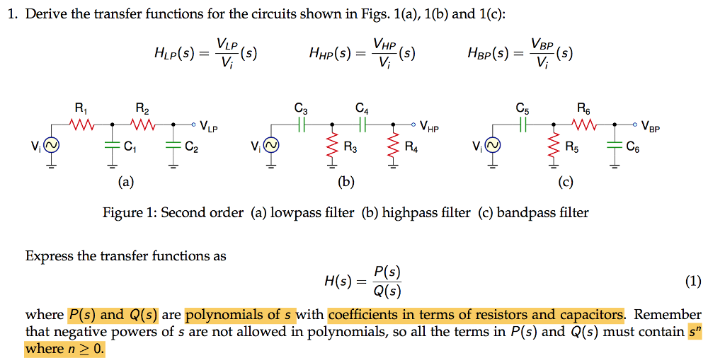 Solved 1. Derive the transfer functions for the circuits | Chegg.com