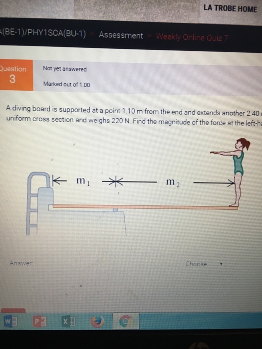 Solved A diving board is supported at a point 1.10 m from