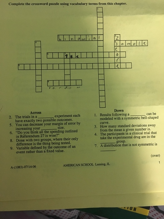 Solved Complete the crossword puzzle using vocabulary terms