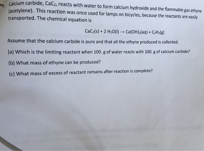 solved-calcium-carbide-cac-2-reacts-with-water-to-form-chegg
