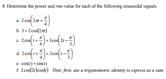 Solved Determine The Power And Rms Value For Each Of The 