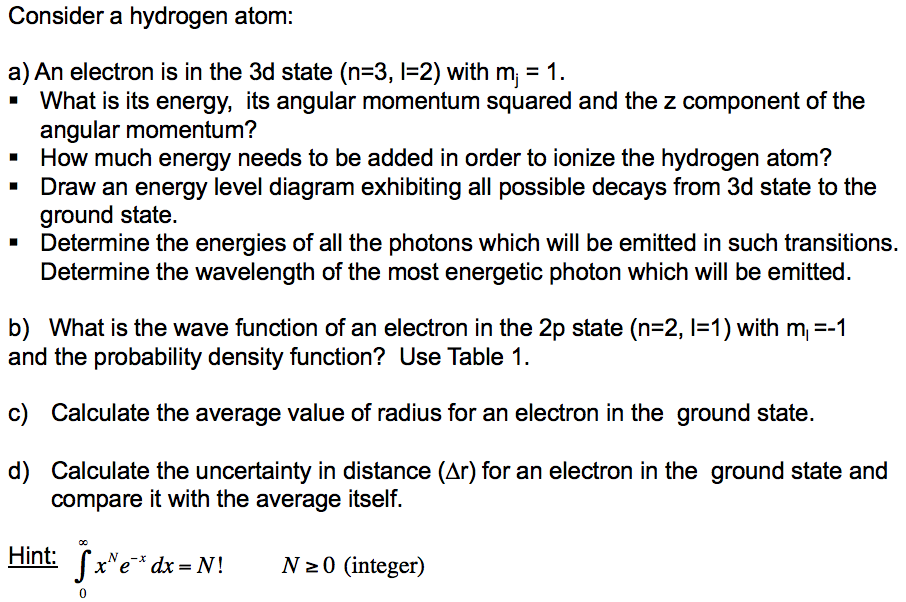 Solved Consider A Hydrogen Atom: A) An Electron Is In The | Chegg.com