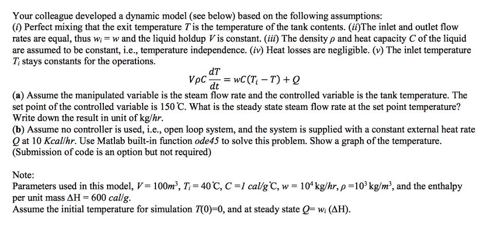 Solved Q4: Consider the stirred tank heat system shown | Chegg.com