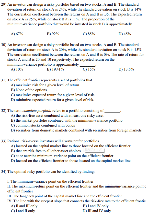 Solved 29) An investor can design a risky portfolio based on | Chegg.com