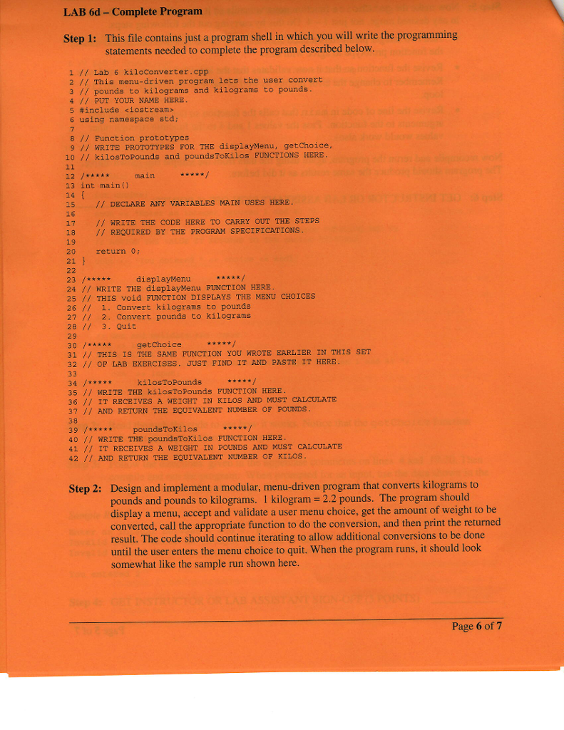 Solved LAB 6d- Complete Program This file contains just a | Chegg.com